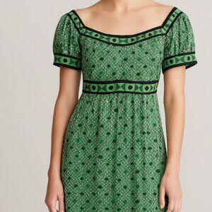 Sophie Max Daniella Green Geometric 100% Silk Dress